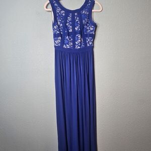 Morgan & Co Dress Womens Sz 3 / 4 Sleeveless Maxi Blue Lace Bridesmaid Bridal